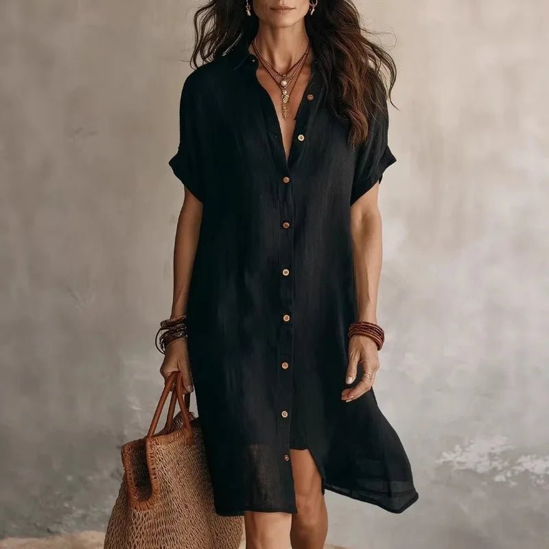 Women's Black Oversized Shirt Dress - Black