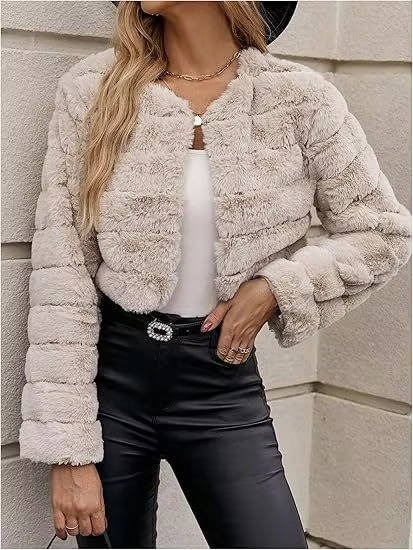 Women's Cropped Faux Fur Puffer Jacket