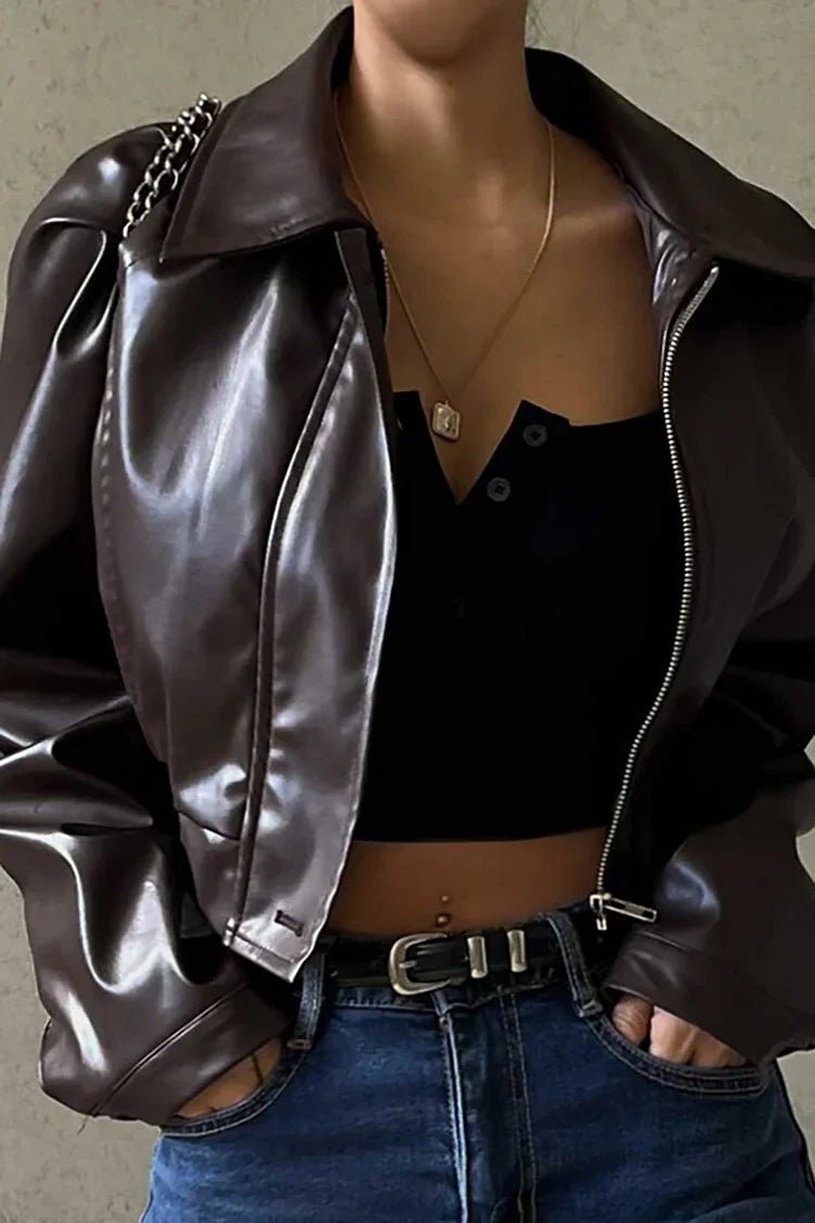Women's Cropped Faux Leather Moto Jacket