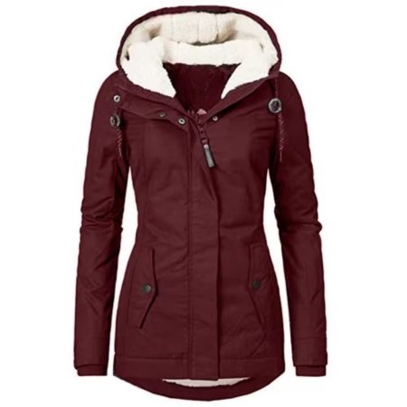 Women's Parka Hooded Longline Teddy Coat - Red