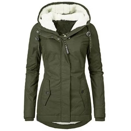 Women's Parka Hooded Longline Teddy Coat - Green