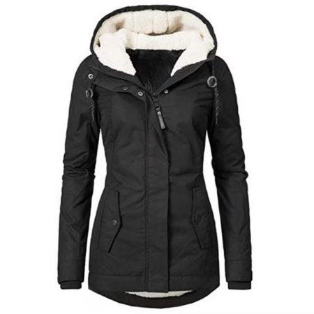 Women's Parka Hooded Longline Teddy Coat - Black