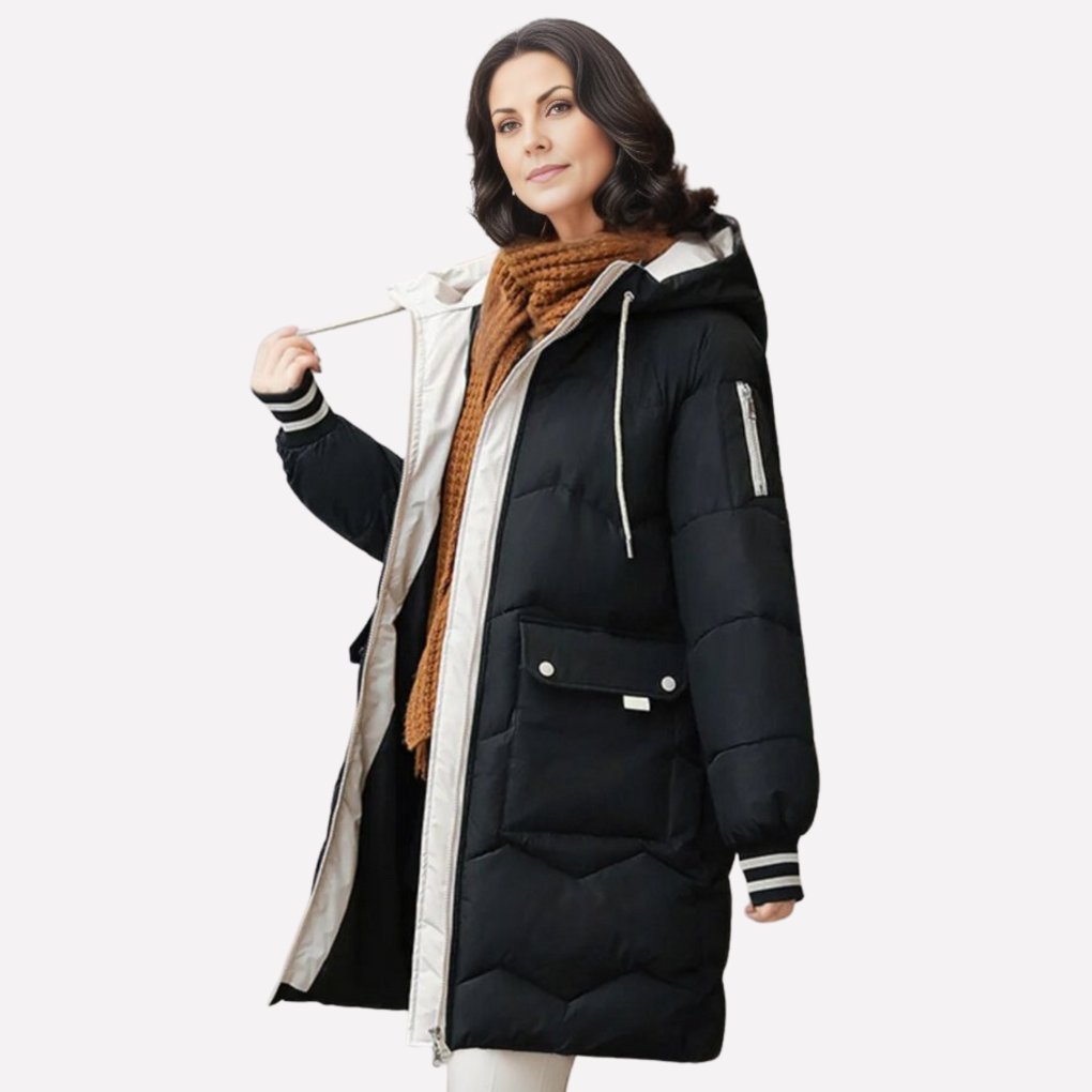 Women's Quilted Hooded Longline Puffer Coat - Black