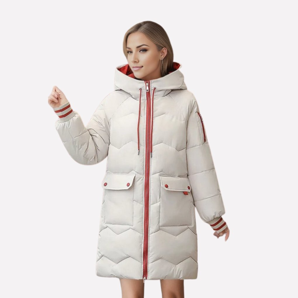 Women's Quilted Hooded Longline Puffer Coat - Ivory