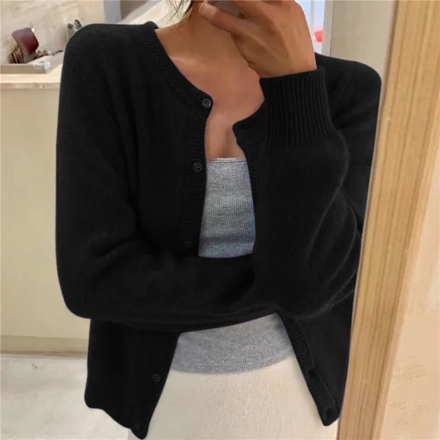 Women's Slim Cropped Knit Cardigan - Black
