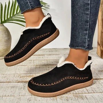 Women's Suede Winter Ankle Boots - Black