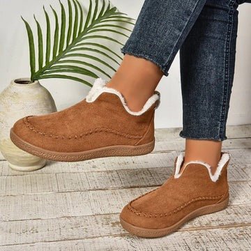 Women's Suede Winter Ankle Boots - Light brown