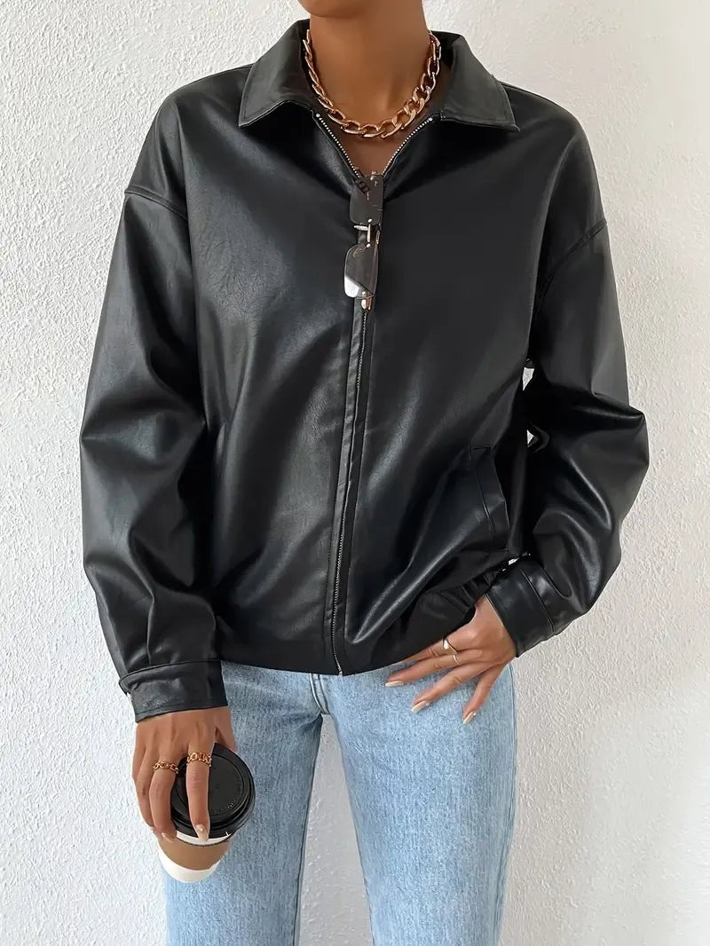 Women's Faux Leather Oversized Jacket