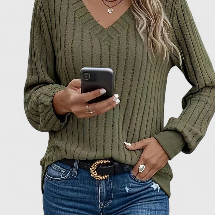 Women's Knit Ribbed V-Neck Jumper