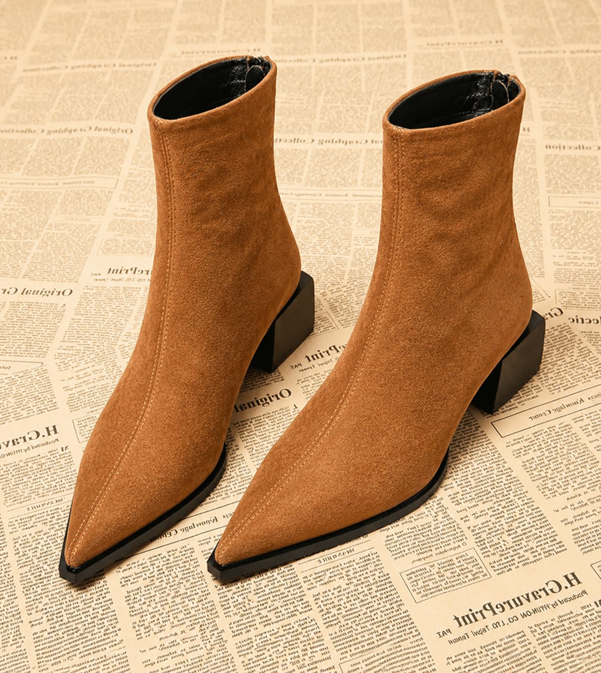 Women's Suede Pointed-Toe Ankle Boots - Brown