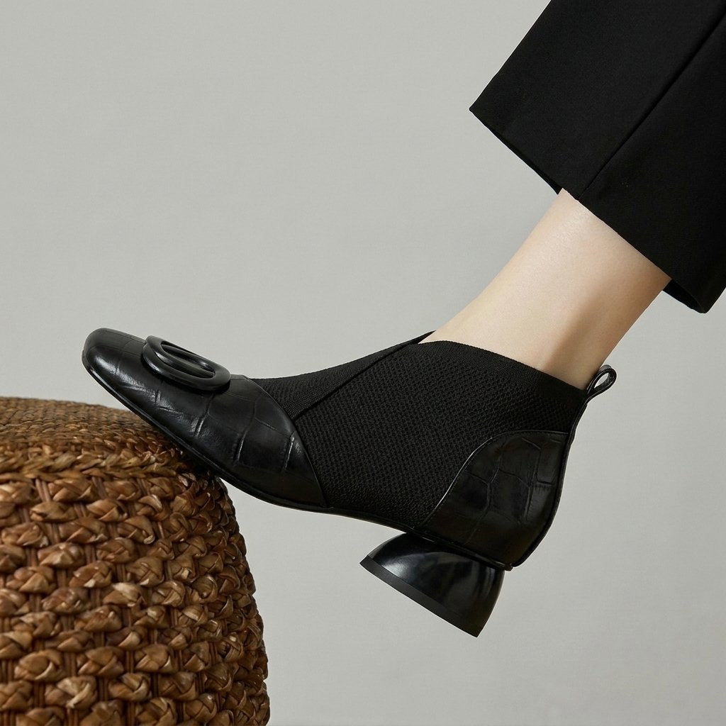 Women's Croc-Embossed Ankle Booties - Black