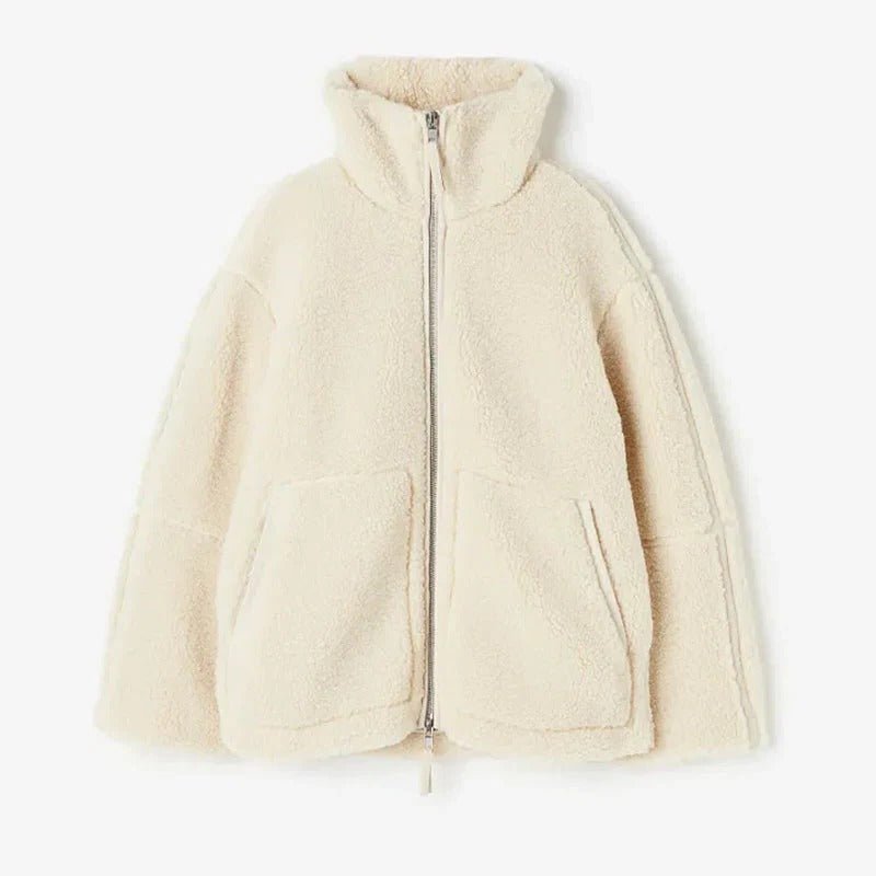 Women's Oversized Sherpa Teddy Jacket - Beige