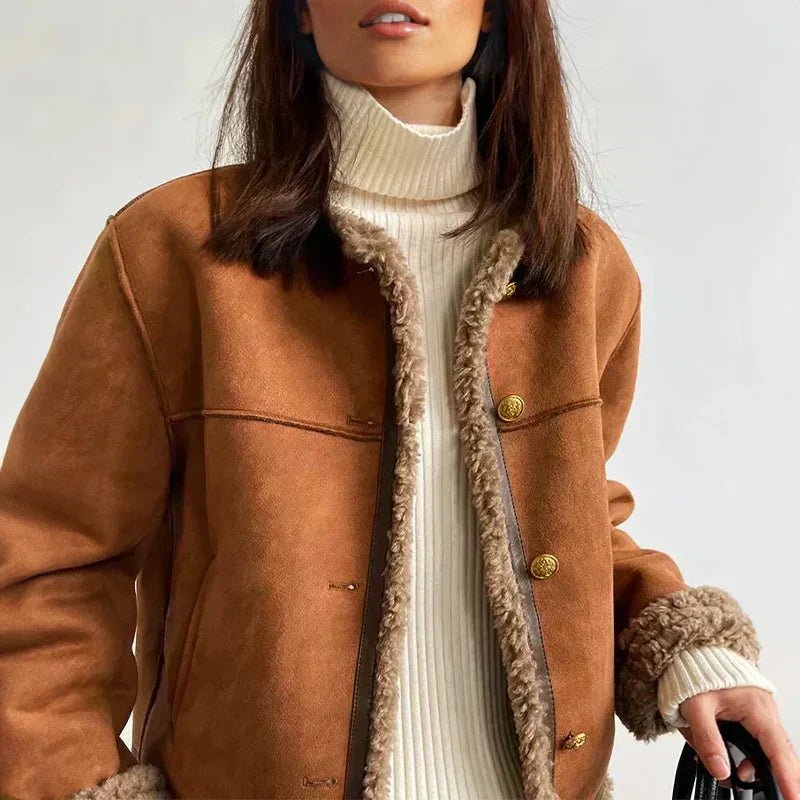 Women's Cropped Suede Teddy Jacket