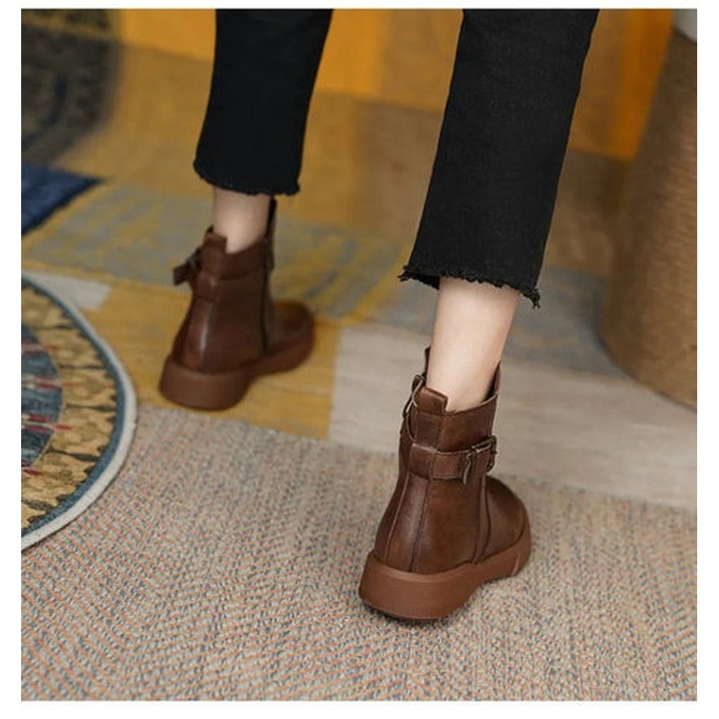 Women's Leather Buckle Ankle Boots