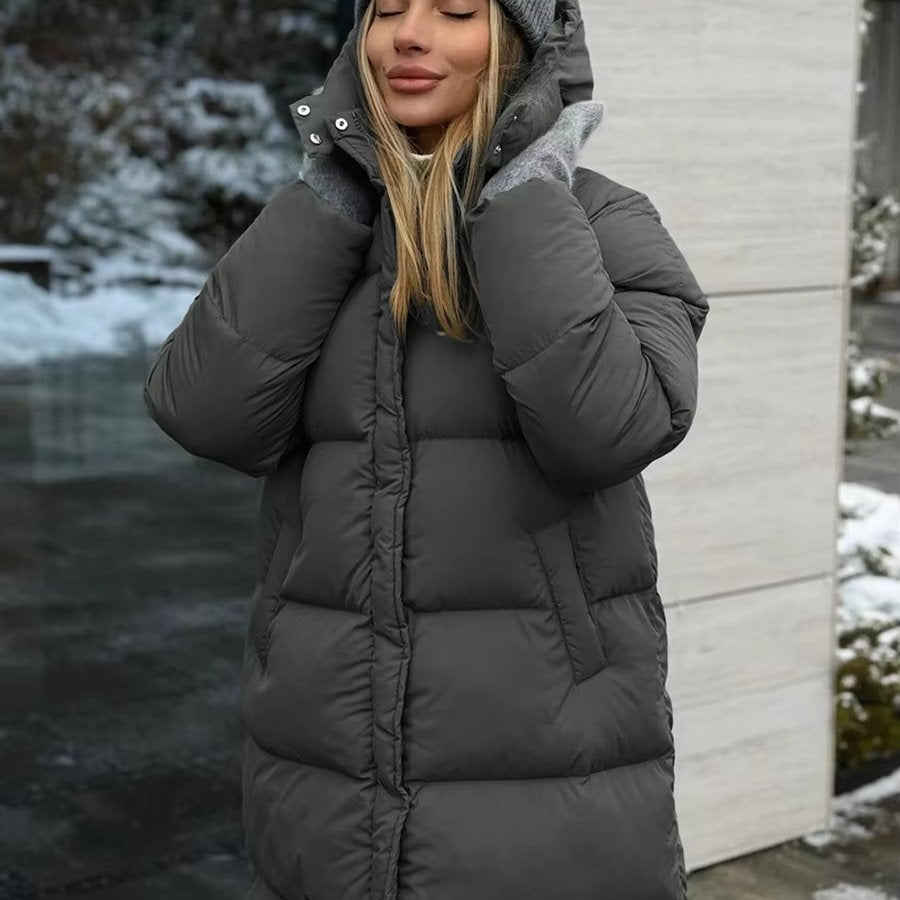 Women's Long Hooded Longline Puffer Coat - Gray