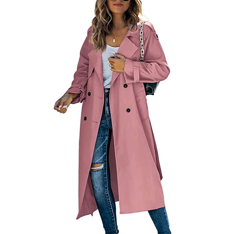Women's Oversized Belted Longline Trench Coat - Pink