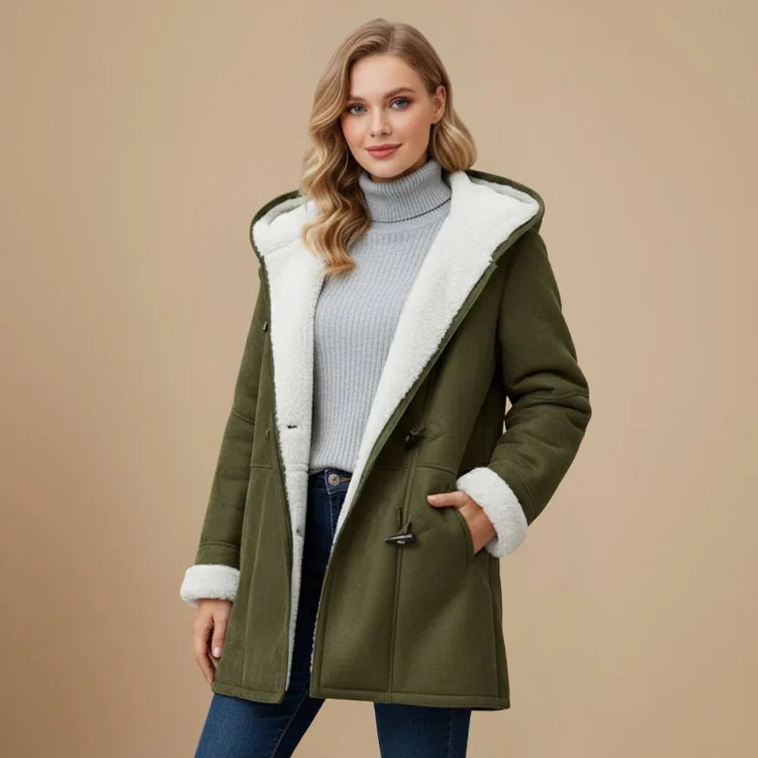 Women's Oversized Lined Duffle Hooded Shearling Coat
