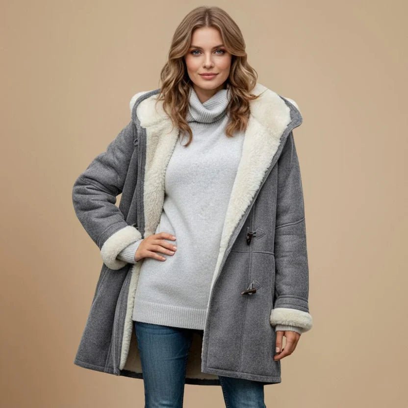 Women's Oversized Lined Duffle Hooded Shearling Coat