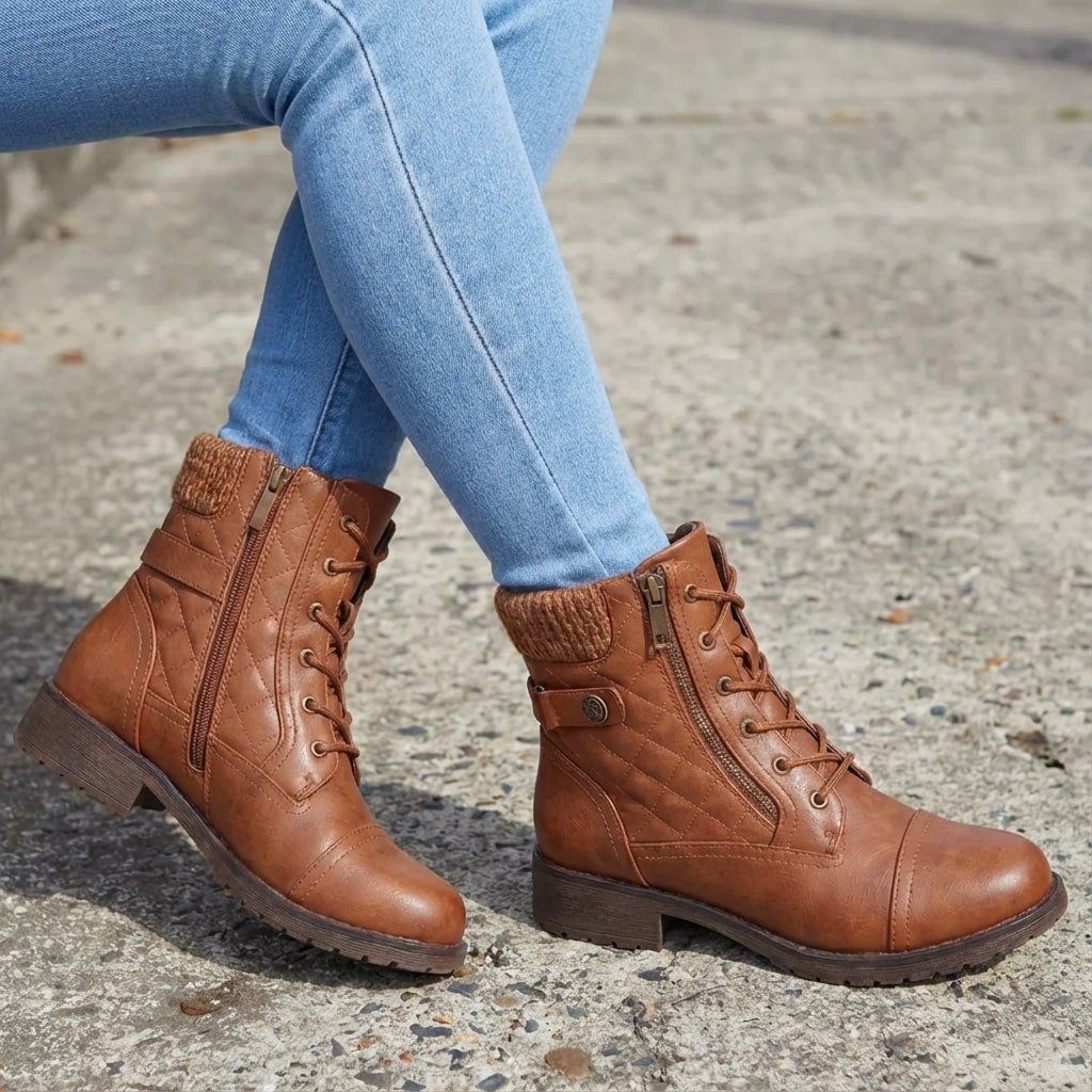 Women's Quilted Faux Leather Combat Ankle Boots