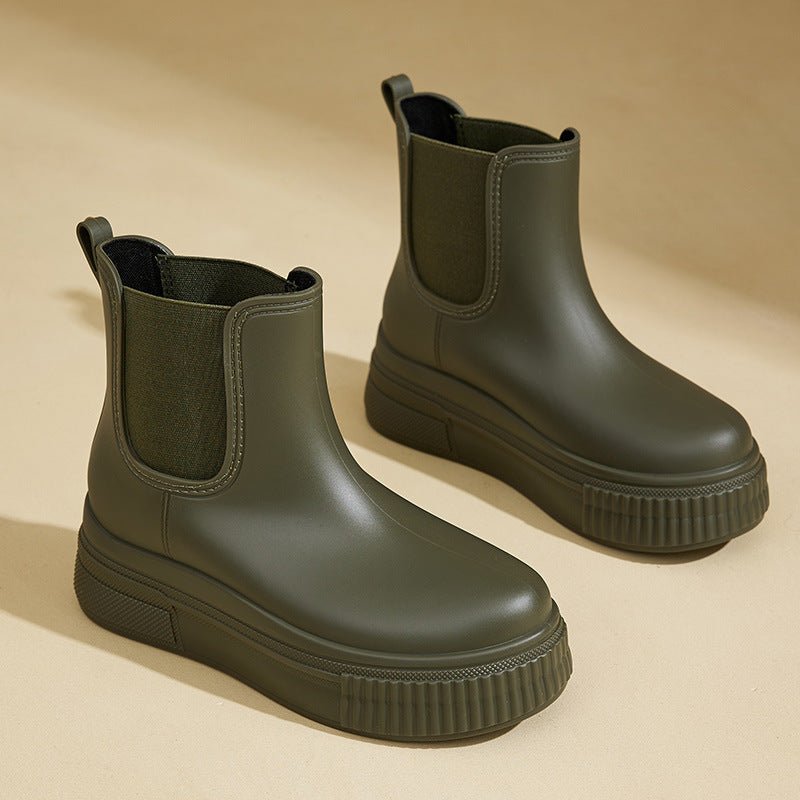 Women's Rain Waterproof Platform Chelsea Boots - Green