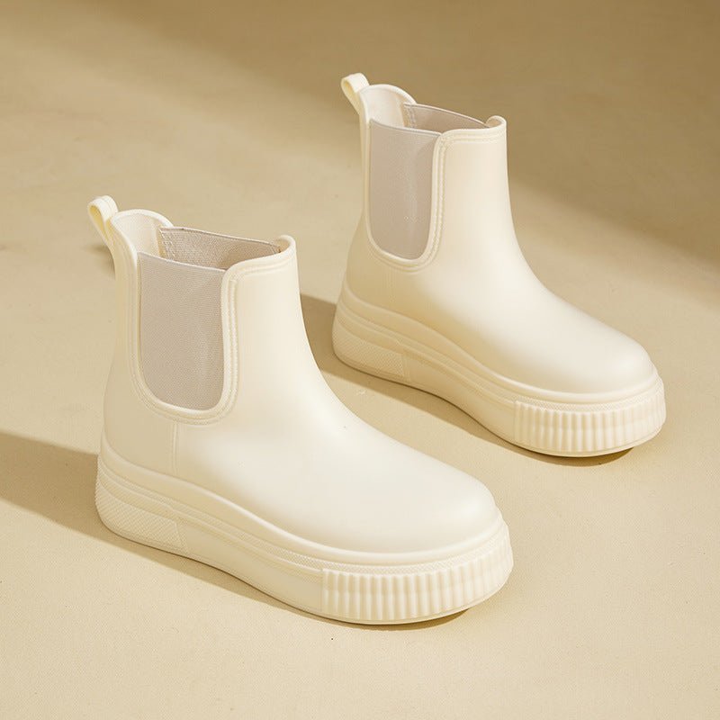Women's Rain Waterproof Platform Chelsea Boots - White Stamped