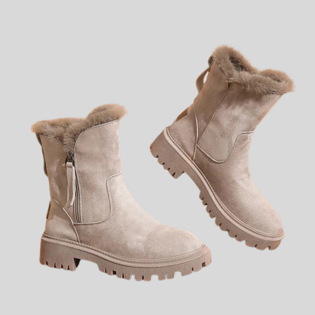 Women's Suede Snow Ankle Boots - Beige