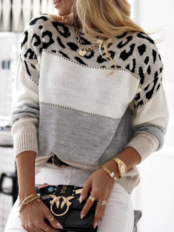 Women's Leopard Knit Jumper - Gray