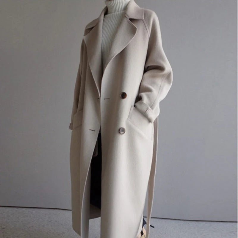 Women's Oversized Belted Wool Overcoat - Beige
