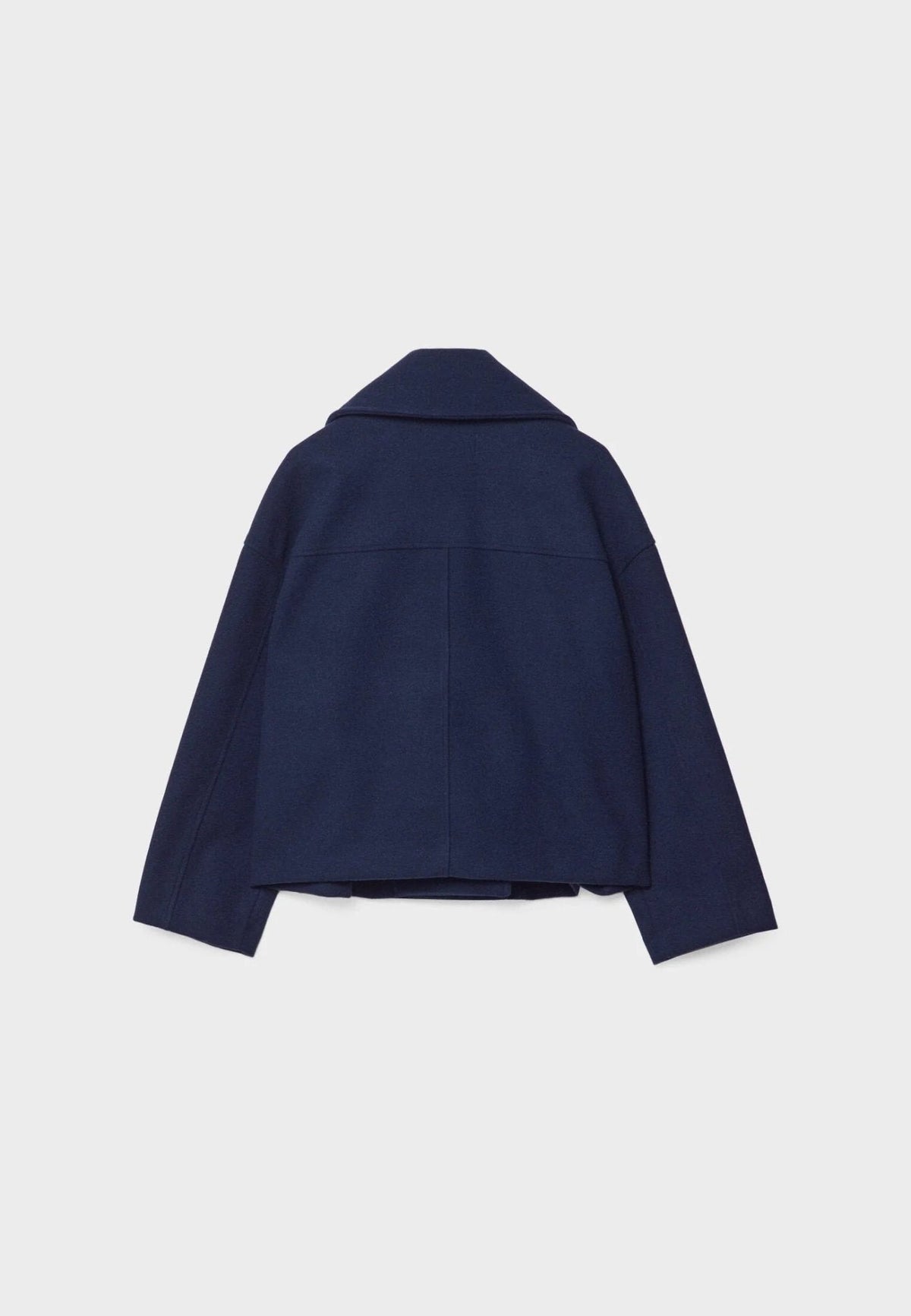 Women's Oversized Cropped Wool Peacoat - Navy Blue