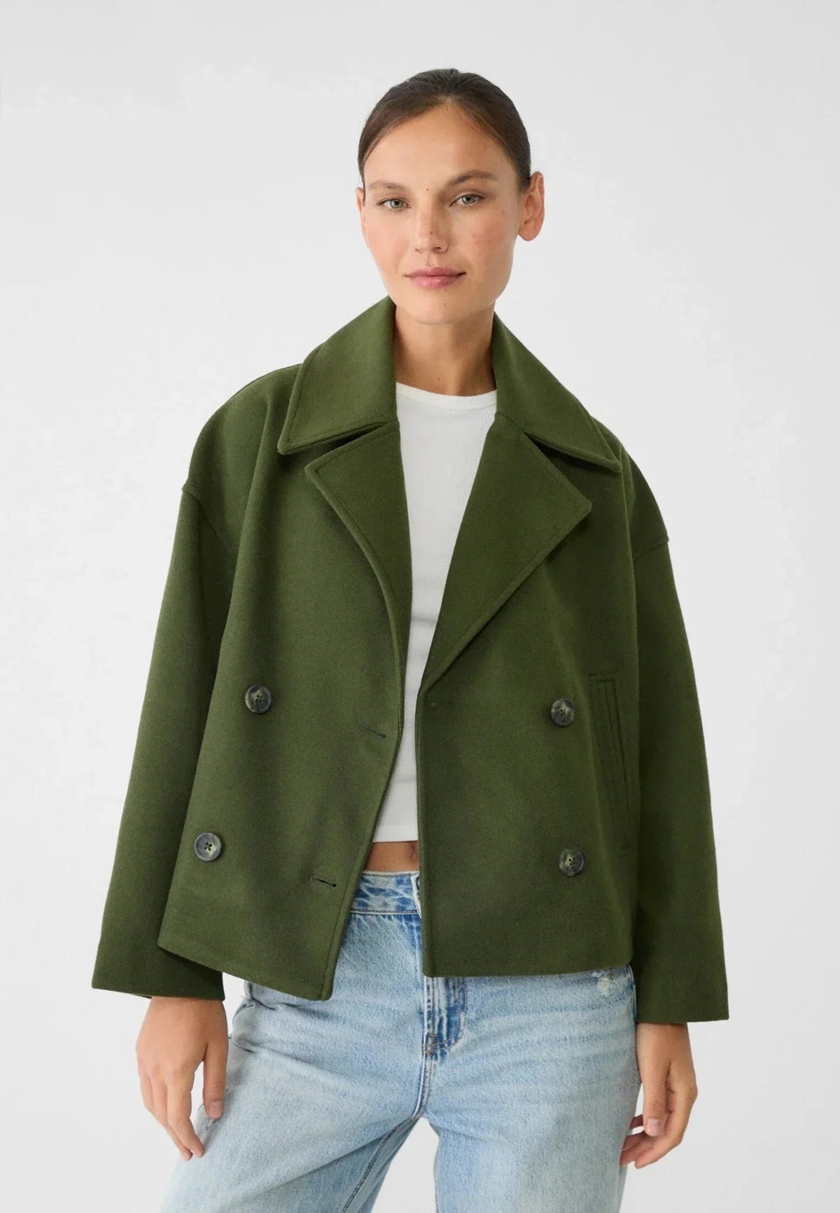 Women's Oversized Cropped Wool Peacoat