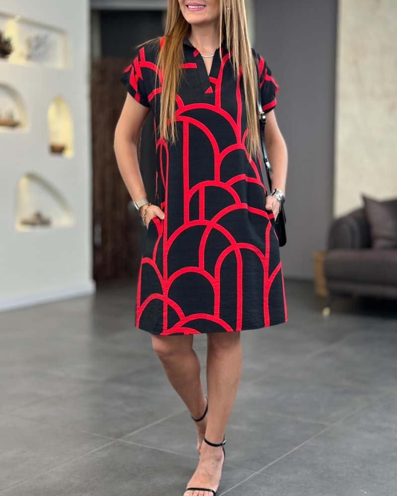 Women's Black Shift Dress - Red