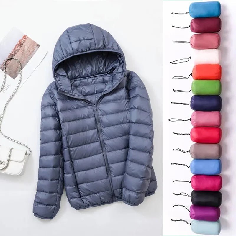 Women's Hooded Packable Puffer Jacket - Blue Mist