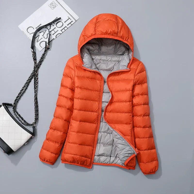 Women's Hooded Packable Puffer Jacket - Orange Khaki