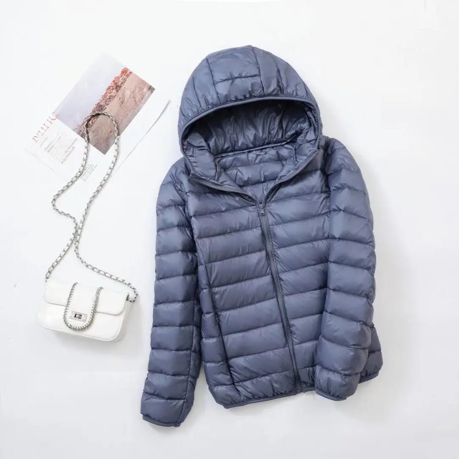 Women's Hooded Packable Puffer Jacket - Wine Red Black