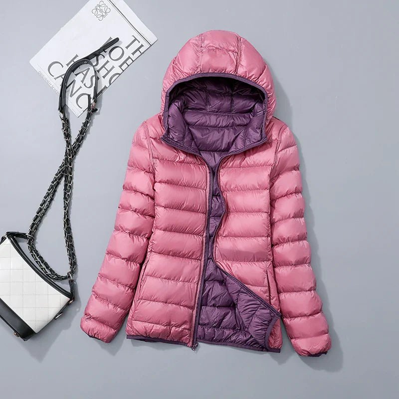 Women's Hooded Packable Puffer Jacket - Light Purple Rose