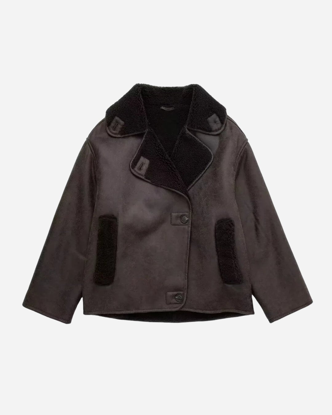 Women's Oversized Suede Moto Teddy Leather Jacket - Brown