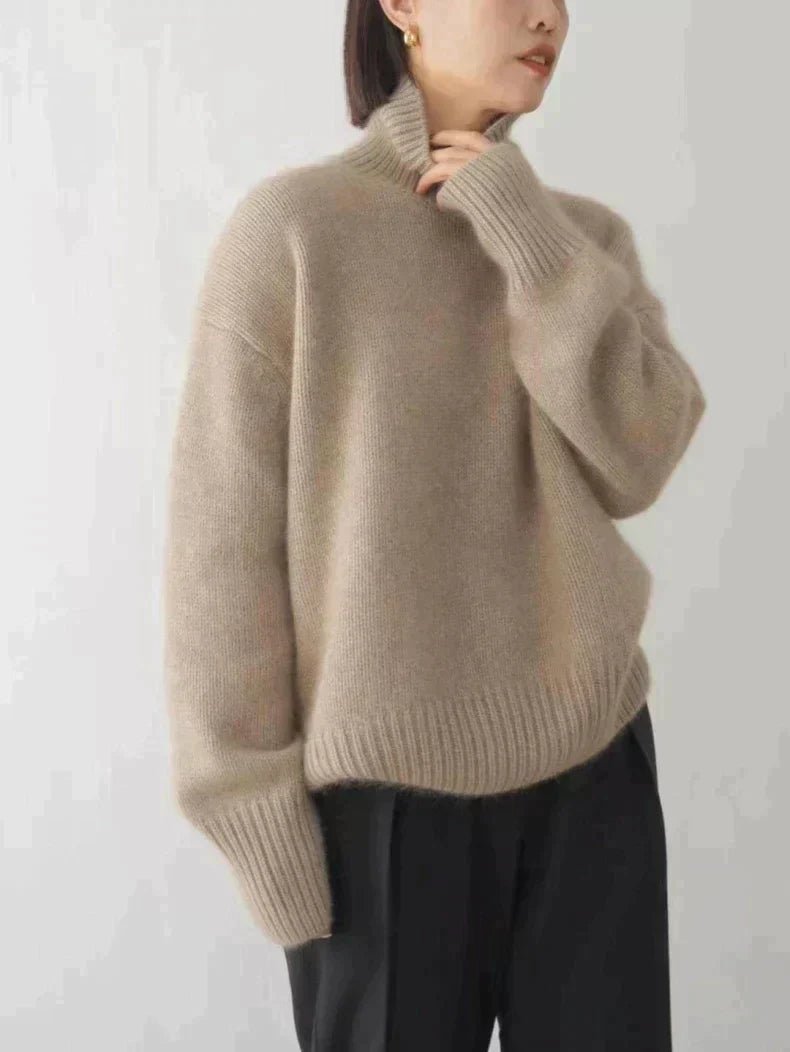 Women's Chunky Oversized Roll Neck Jumper - Khaki