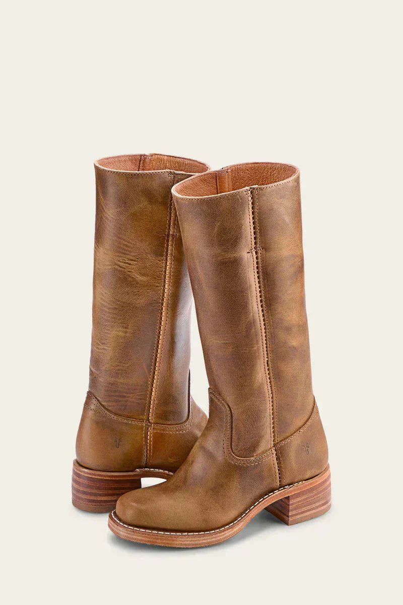 Women's Leather Knee-High Boots - Khaki