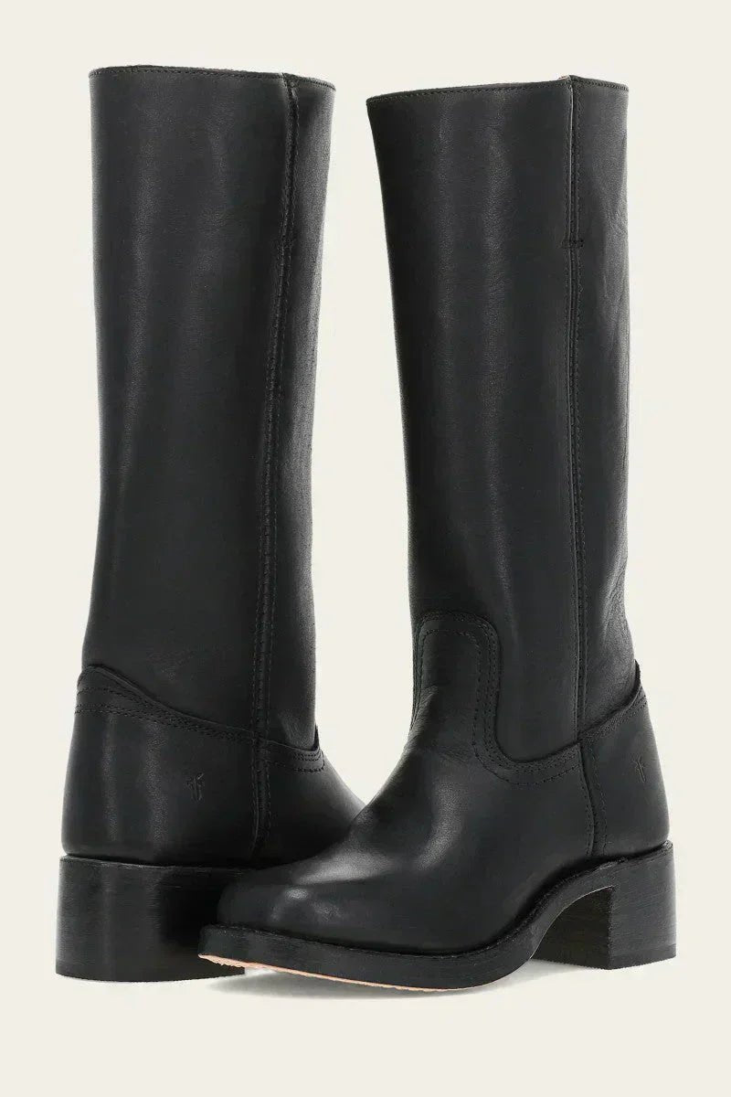 Women's Leather Knee-High Boots - Black