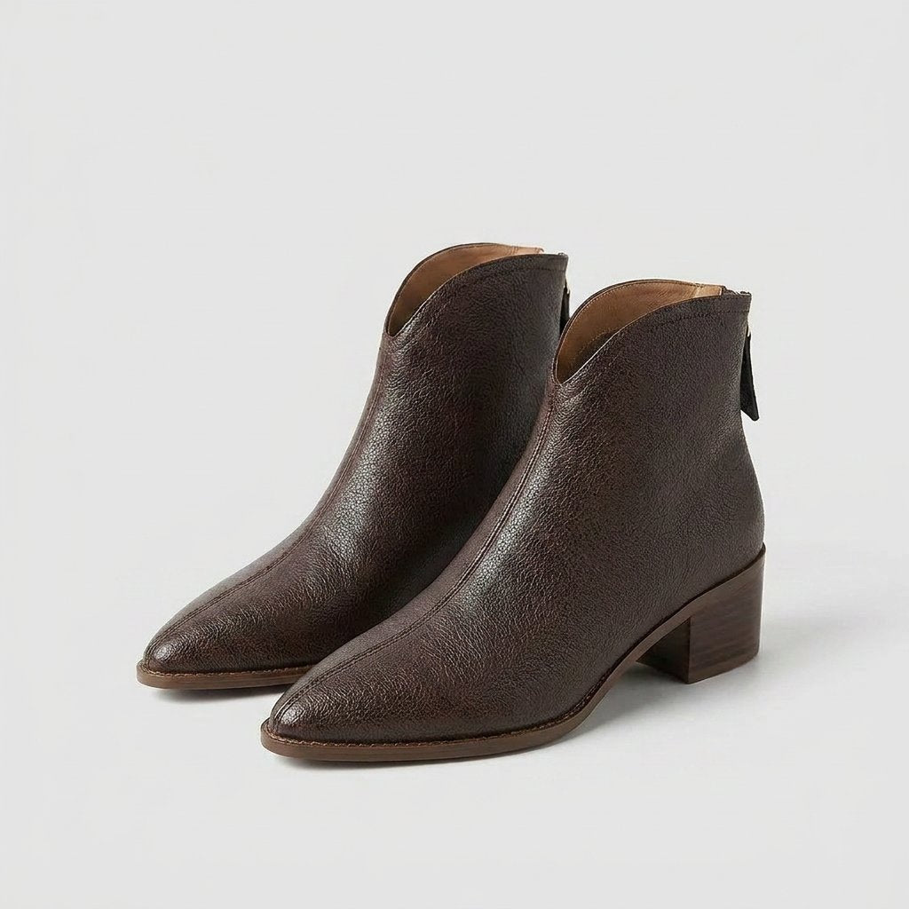 Women's Leather Pointed-Toe Ankle Boots - Brown