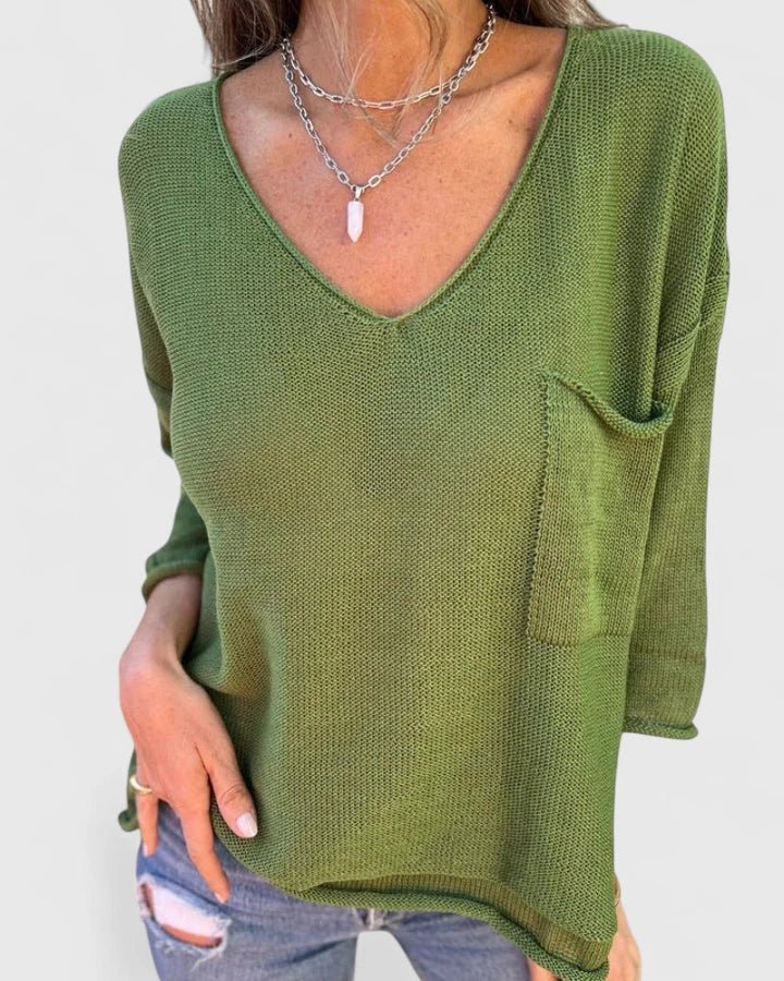 Women's Oversized V-Neck Jumper - Green