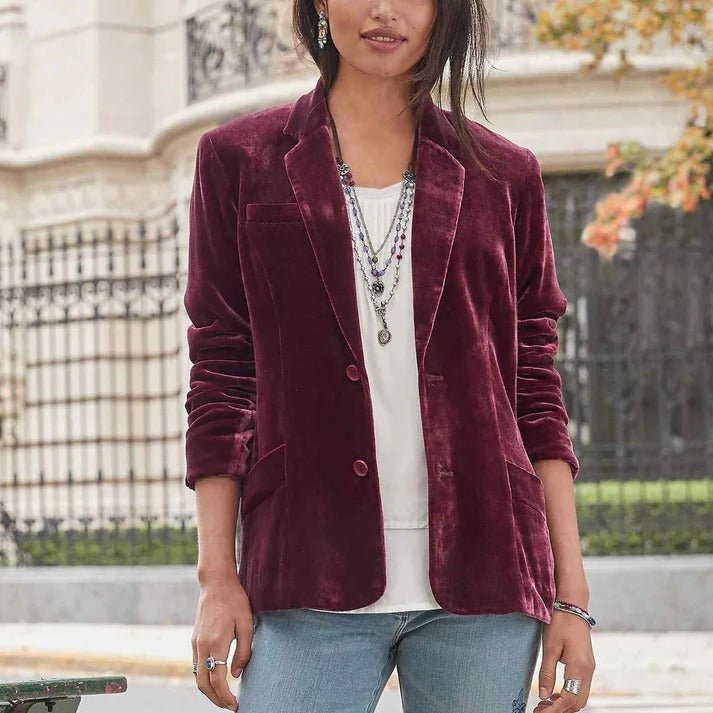 Women's Velvet Tailored Blazer - Wine