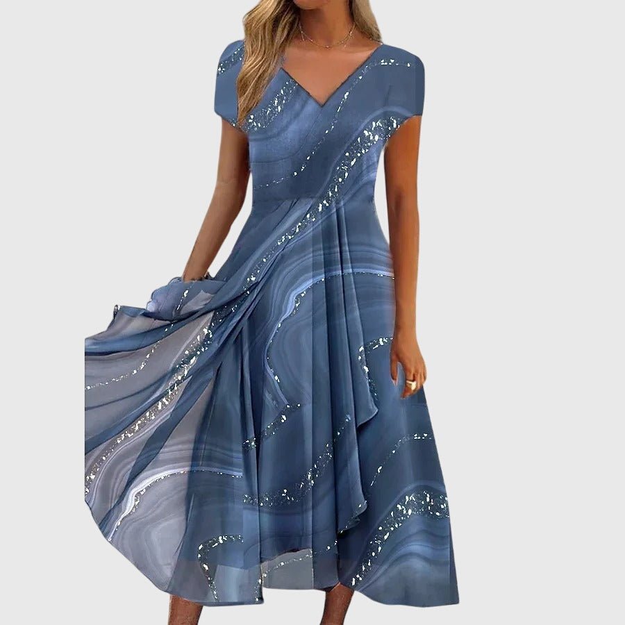 Women's Chiffon V-Neck Midi Party Dress - Blue