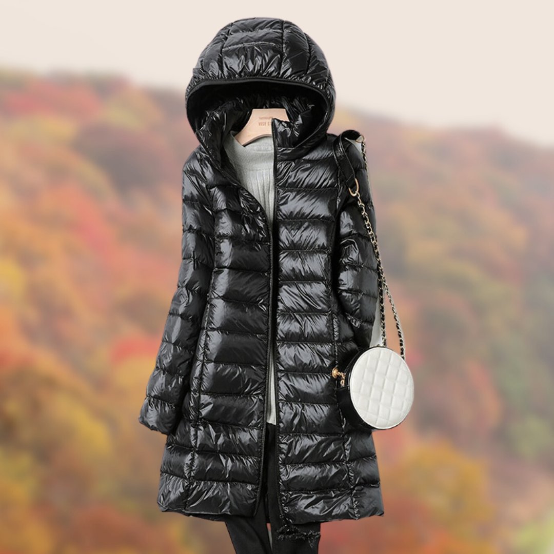 Women's Hooded Longline Puffer Coat - Black