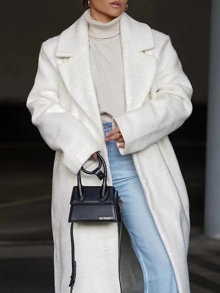 Women's Oversized Longline Wool Coat - White