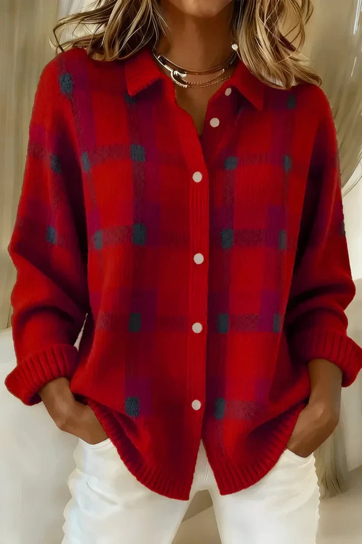 Women's Oversized Plaid Wool Shirt Jacket - Red
