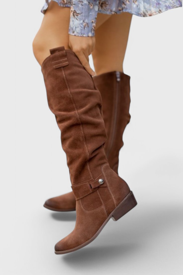 Women's Suede Over-the-Knee Boots - Dark Brown