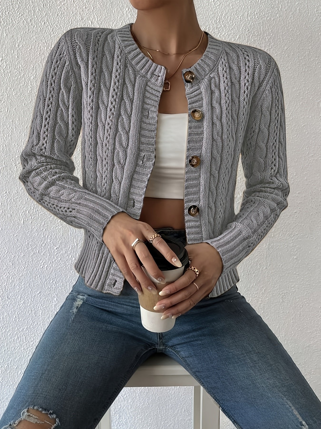 Women's Cable-Knit Cropped Cardigan