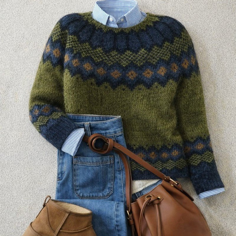 Women's Chunky Fair Isle Crewneck Wool Christmas Jumper - XS