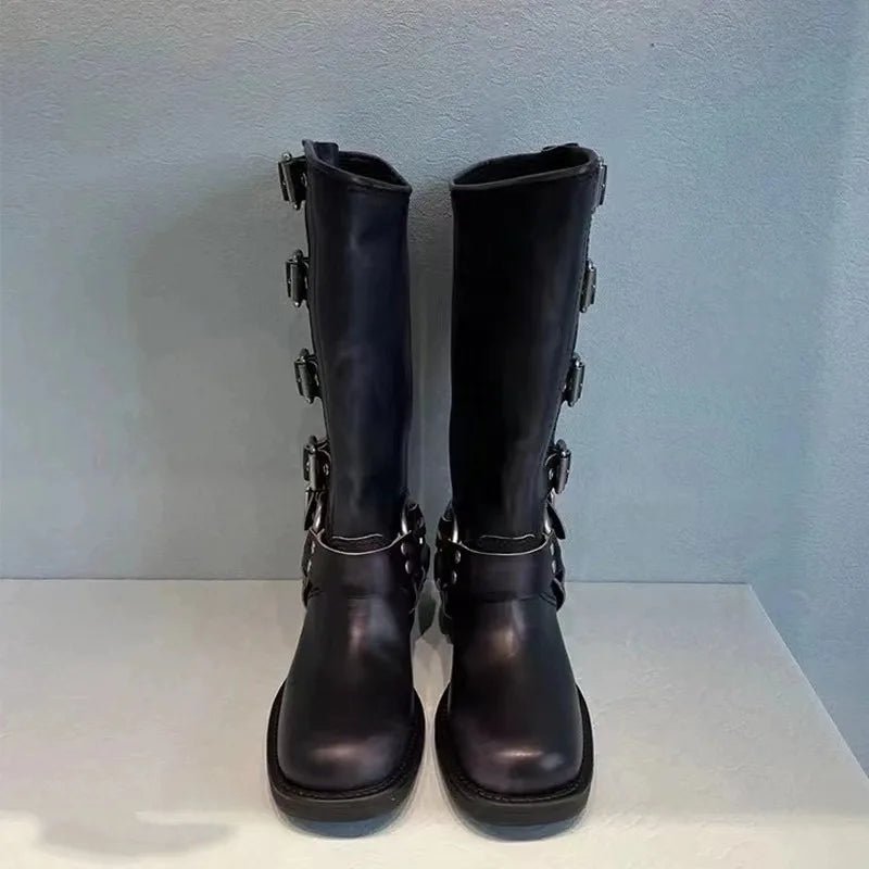 Women's Combat Knee-High Boots - Black